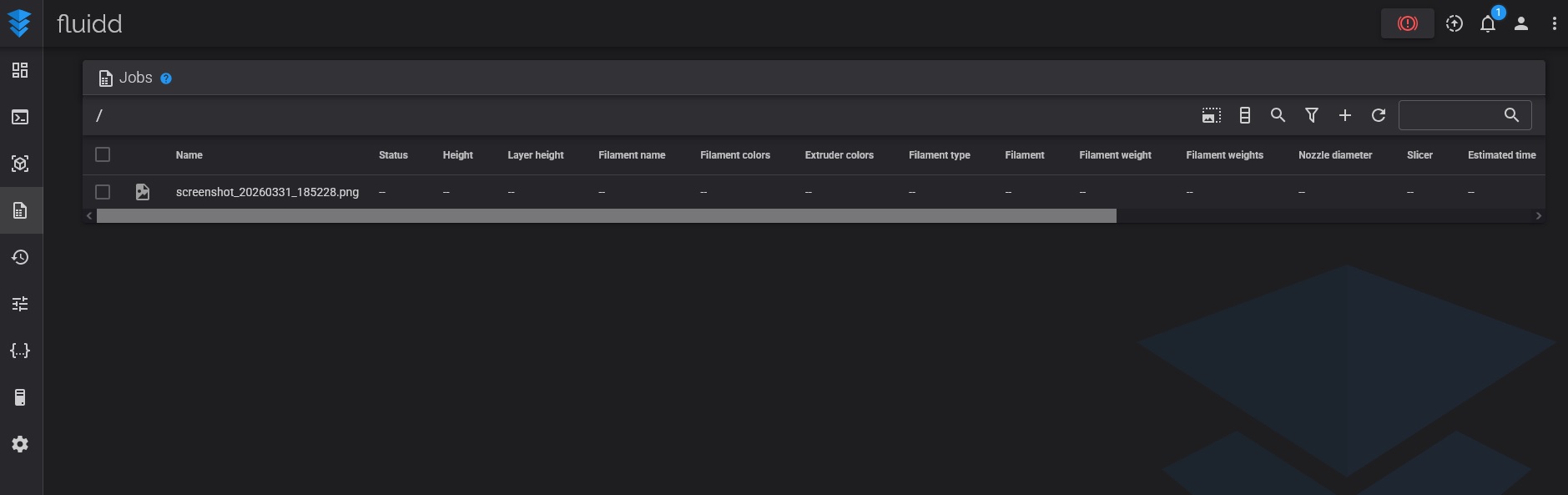 Fluidd files panel showing PNG file